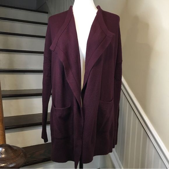 LUCKY BRAND Wine Cranberry Open Front Cardigan Sz S - Picture 7 of 11